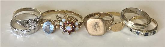 8 gem set & other 9ct gold dress rings